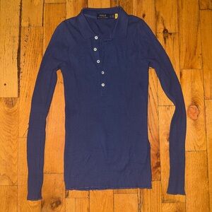 Polo Ralph Lauren Navy Ribbed Long Sleeve Polo
